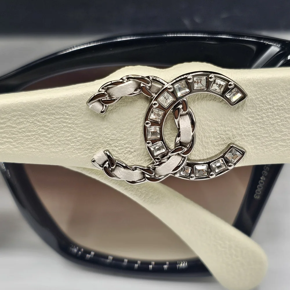 CHANEL CREAM AND BLACK SUNGLASSES CRYSTAL 5456QA C501S5 - Picture 2 of 12